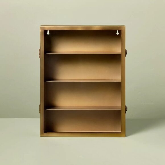 Brass Display Set - Hearth & Hand Magnolia, Large Wall Cabinet + Small Glass Box - Picture 2 of 10